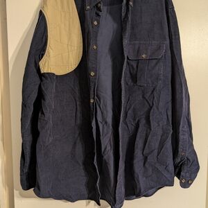 Casual Blue and Tan Button Down Shirt with Two-Tone Design